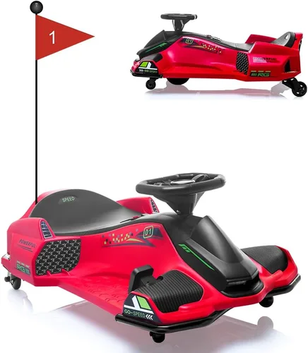 Miniatura 12 de Coche de deriva eléctrico de 12 V, para niños, velocidad variable alta/baja con 5 ruedas, música incorporada, luz LED delantera y trasera, alarma