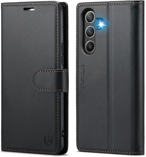 FLIPALM Funda tipo cartera para Samsung Galaxy A54, con bloqueo RFID, soporte para tarjetas de crédito, de piel sintética, función atril, funda Negro