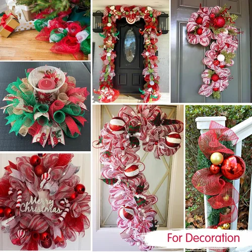 Miniatura 7 de TONIFUL 2 rollos de cinta de malla decorativa roja de 10 pulgadas, malla de tela para suministros de corona de malla, corona de puerta delantera