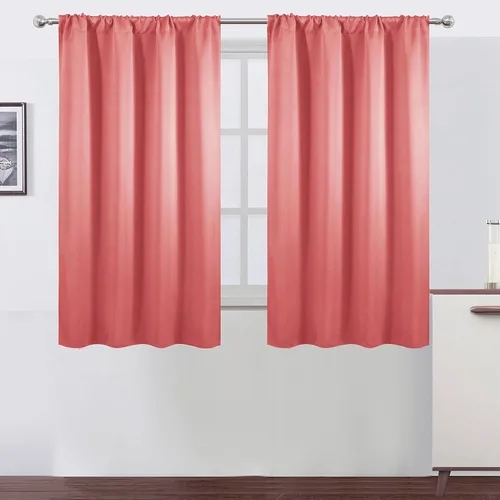 Miniatura 58 de LEMOMO Cortinas opacas negras para cocina, 42 x 45 pulgadas, juego de 2 paneles de cortinas opacas con bolsillo para cortinero para ventana pequeña