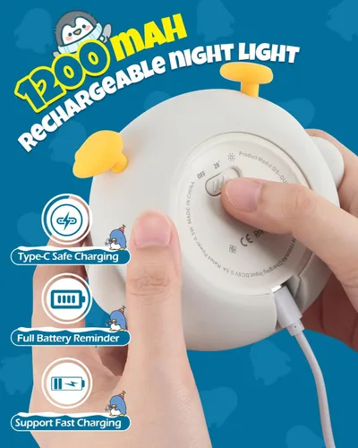 Miniatura 6 de Linda luz nocturna de pingüino, lámpara de animales, silicona de grado alimenticio, recargable, atenuable en 2 niveles, luz nocturna esponjosa