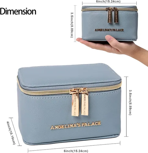 Miniatura 3 de Angelinas Palace Estuche organizador de joyas regalos de dama de honor bolsa de viaje caja de cuero vegano para collar aretes pulsera anillo azul