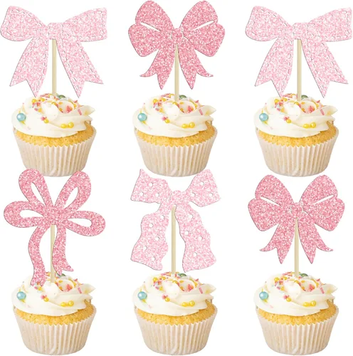 Miniatura 11 de Ephlyn 24 Piezas Adornos para Cupcakes con Lazo Rosa - Decoraciones de Cupcakes con Moño para Nupcial, Baby Shower, Fiesta Temática de Boda - Negro