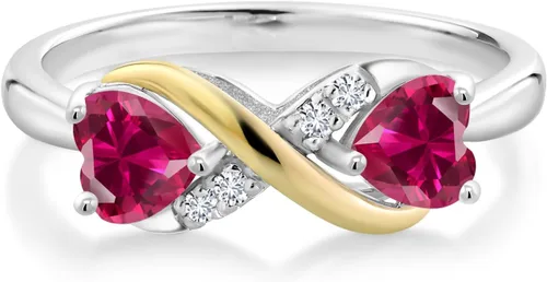 Miniatura 81 de Gemstone Birthstone and Lab Grown Diamond Accents Eternal Love Infinity Ring for Women 925 Silver and 10K Yellow Gold Heart Shape 5MM & Round
