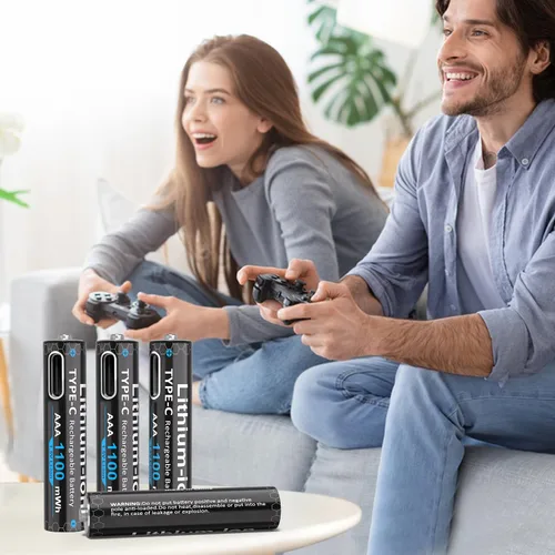 Miniatura 7 de Baterías de litio AAA recargables USB de 1100 mWh (paquete de 4, 1.5 V), baterías triple A con cable tipo C, 1200 ciclos, batería AAA de larga