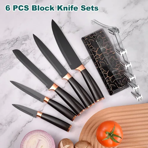 Miniatura 2 de Juego de cuchillos de cocina con bloque acrílico, 6 piezas de acero inoxidable de alto carbono afilados con revestimiento antiadherente, para chef