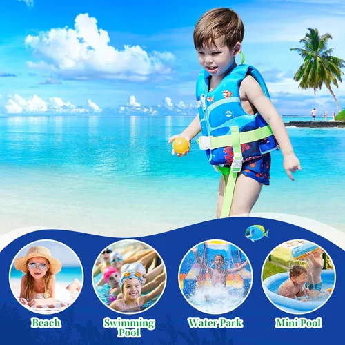 Miniatura 6 de Chaleco de natación para niños, flotadores para niños pequeños con correa de seguridad ajustable, ayudas de natación, flotador infantil, traje