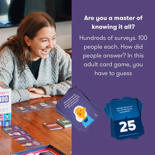 Miniatura 5 de Keep It 100: The Card Game by Cut Encuestas sorprendentes y adivinanzas intuitivas Juego de cartas para familiares, amigos, fiestas y noche