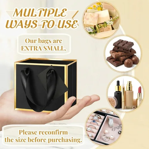 Miniatura 3 de Yeaqee 25 mini bolsas de regalo de papel metálico con asa de 4.75 x 2.25 x 4 pulgadas, pequeña bolsa de regalo para bricolaje, etiqueta