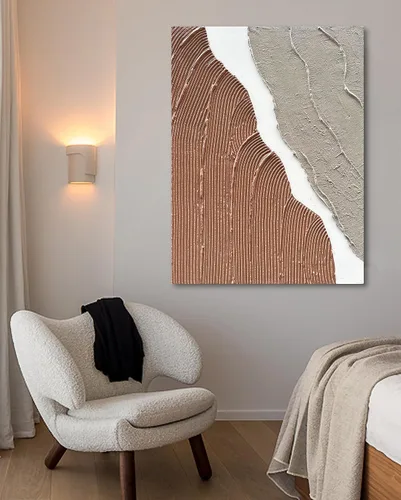 Miniatura 5 de Limiyer Arte pintado a mano moderno arte abstracto pintura al óleo blanco y marrón textura gruesa lienzo arte pintura al óleo sala de estar