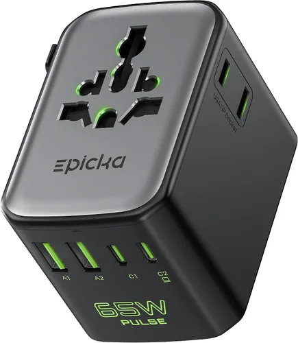 Epicka Pulse Duo - Adaptador de viaje universal de 65 W, adaptador de corriente internacional con PD y QC 3.0 de carga rápida para 2 dispositivos