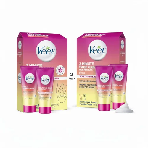 Miniatura 10 de Crema de depilación facial Veet de 3 minutos para mujeres, crema depilatoria con aloe vera orgánico, kit de depilación facial para mujeres de 2