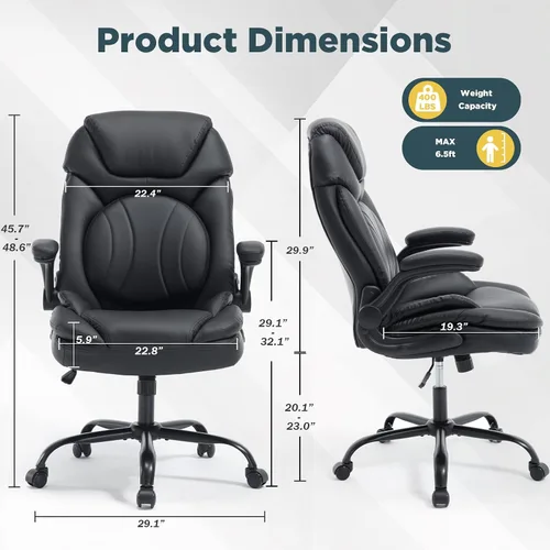 Miniatura 2 de Silla ergonómica de escritorio de oficina con brazos abatibles de apoyo trasero, cómoda silla de oficina ejecutiva, color negro