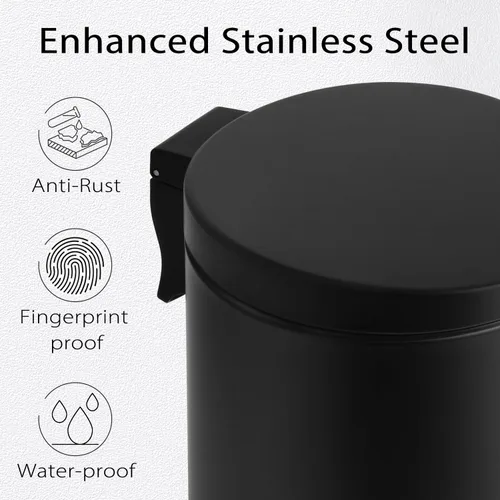 Miniatura 3 de TIPGO Cubo de Basura Pequeño de 1.2 Galones en Negro, Cubo de Basura de 4.5 Litros para Baño con Tapa, Mini Bote de Basura con Paso, Cesta de Basura