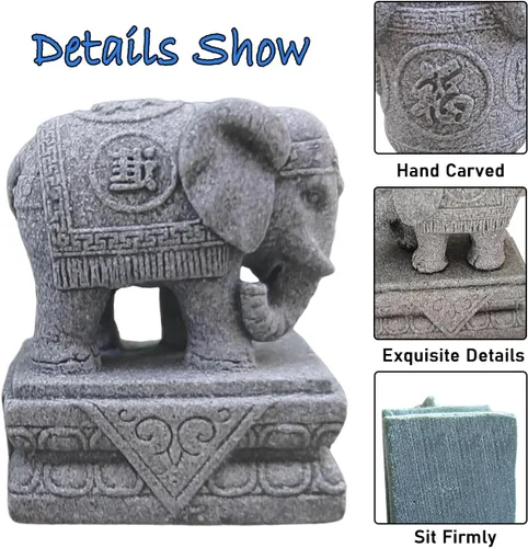 Miniatura 5 de Un par de estatua de elefante, figura de acuario para perros foo, escultura FengShui para decoraciones de peceras pequeñas de 10 galones o pequeñas