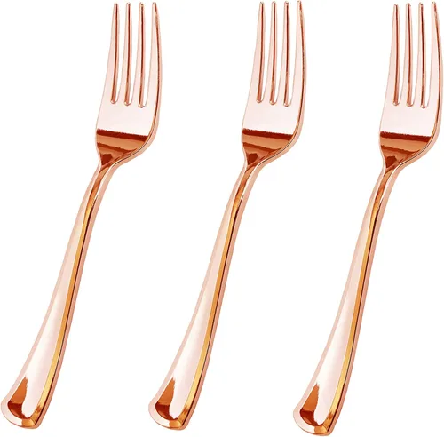 Miniatura 10 de Juego de cubiertos de plástico plateado de 300 piezas, cubiertos de plástico reciclable reutilizable, utensilio de plástico plateado, 100 tenedores