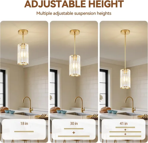 Miniatura 5 de 1 Pack Crystal Pendant Lights Kitchen Island,Modern Gold Pendant Light Fixtures,Adjustable Hanging Lighting for Kitchen Island Dining Room Bar Foyer