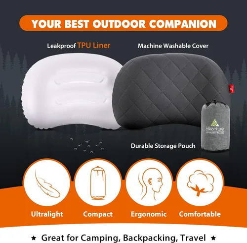 Miniatura 2 de Hikenture Almohada de camping con funda extraíble, almohada inflable ultraligera para dormir, almohadas inflables, almohada de senderismo portátil