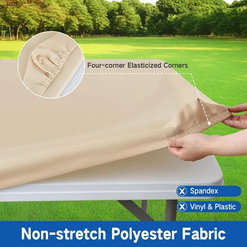Miniatura 2 de Mantel Cuadrado Elástico Ajustable, Cubierta de Mesa de Poliéster Resistente al Viento, Mantel Resistente a Rayones y Lavable para Mesas Plegables