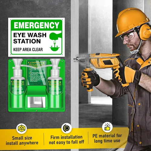 Miniatura 7 de Estación de lavado de ojos portátil Magula aprobada por OSHA, libre de BPA, kit de lavado de ojos de primeros auxilios montado en pared con botellas