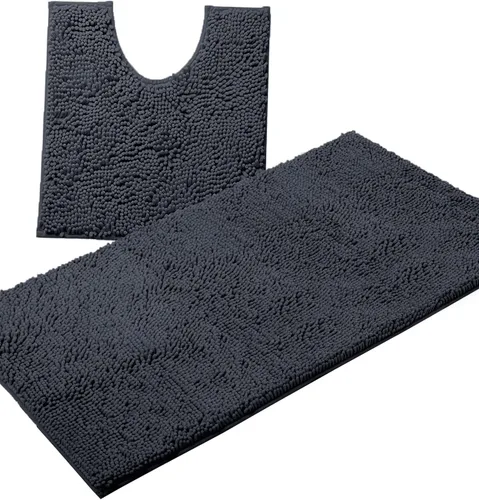 Miniatura 36 de LuxUrux Juego de 2 tapetes de baño de felpa extrasuave, material de microfibra de felpilla de 1 pulgada, color verde súper absorbente