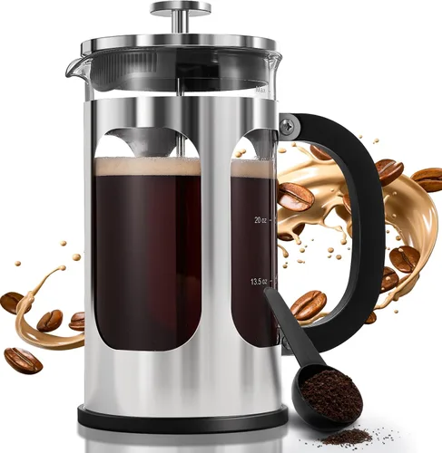 Miniatura 10 de BAYKA cafetera y tetera de prensa francesa de acero inoxidable 304, con sistema de filtración de 4 niveles, vidrio de borosilicato grueso resistente