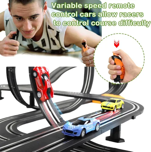 Miniatura 5 de Juegos de Pistas de Carreras de Coches de Ranura, Pista de 23 pies con Batería o Eléctrica con 4 Coches de Ranura, Contadores de Vueltas de Carreras