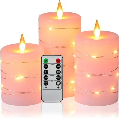 Miniatura 13 de Da by Velas rojas sin llama con luces de cadena, velas que funcionan con baterías con control remoto y temporizador, velas LED parpadeantes de pilar