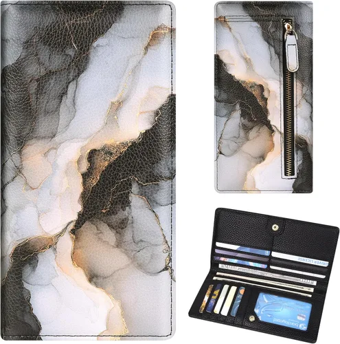 Miniatura 35 de Billetera para mujer, billetera RFID extradelgada, bolso plegable de cuero, con 11 ranuras para tarjetas y ventana de identificación, lindo monedero