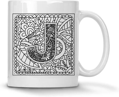 Miniatura 10 de Alankathy Mugs Taza de café monograma, 11 oz, color blanco (A)