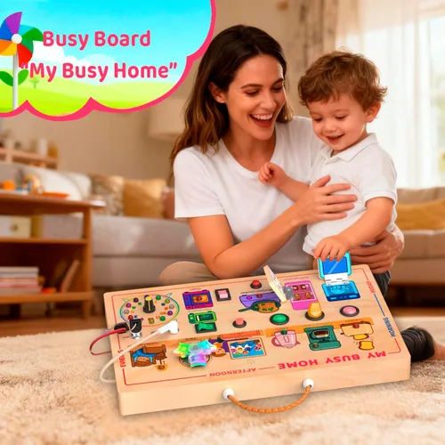 Miniatura 4 de UdoUto My Busy Home Montessori Tabla Ocupada para Niños Pequeños de 1-3 - Tabla de Actividades Sensoriales de Madera con Electrodomésticos de Madera