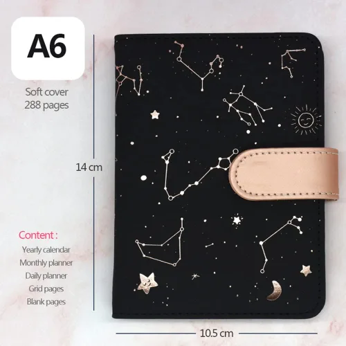 Miniatura 2 de Agenda diaria A6 sin fecha, diario de cielo estrellado, agenda mensual y diaria, agenda pequeña, fecha de autolenado, cubierta de piel sintética