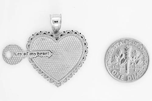 Miniatura 3 de Juego de 2 colgantes de plata de ley 925 con textura de llave de mi corazón, Plata esterlina, No es una piedra preciosa