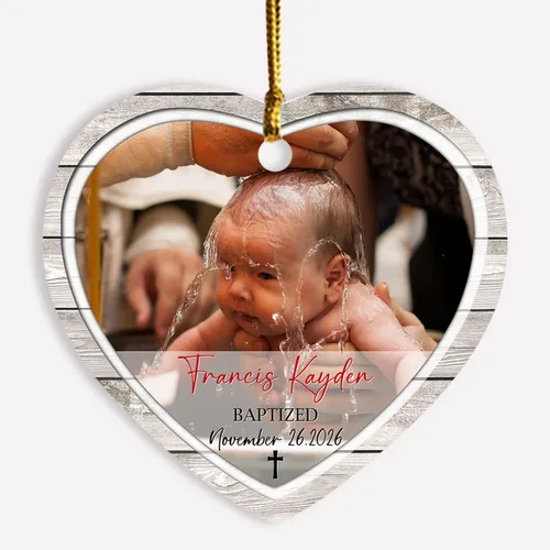 Miniatura 20 de Adorno de Navidad personalizado con texto en inglés "God Bless Bautized" 2025, adornos de bautismo católico, regalos para recién nacido, adorno