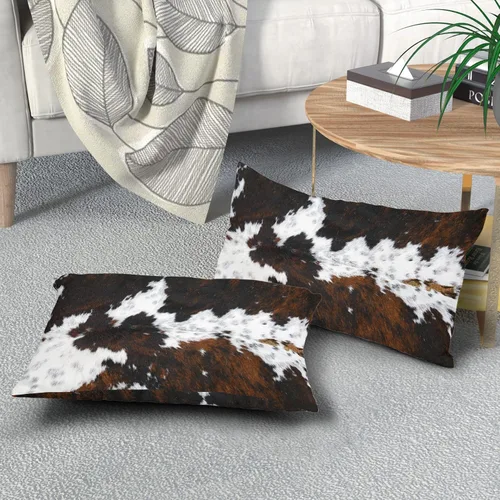 Miniatura 8 de Juego de 2 fundas de almohada lumbares de piel de vaca occidental de 12 x 20 pulgadas, fundas de almohada rectangulares decorativas de piel