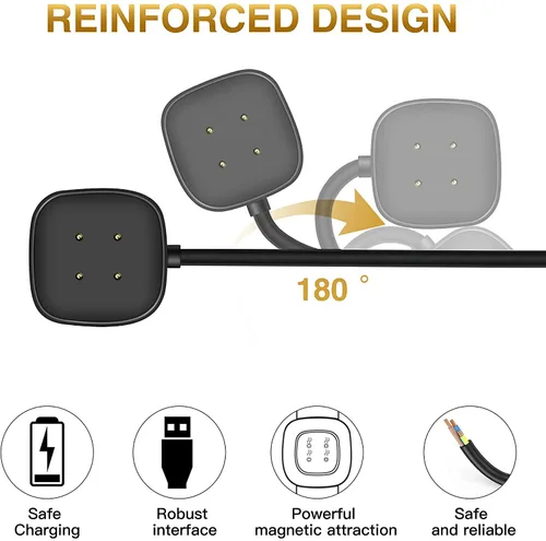 Miniatura 4 de Cable Cargador Compatible con Reloj Inteligente Fitbit Versa 4 / Sense/Versa 3 / Sense 2, Cable Soporte Base Cuna de Carga USB de Repuesto (3.3 pies)