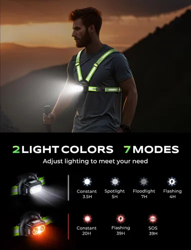 Miniatura 4 de Viccux 500LM Luces de correr de alta visibilidad para corredores, haz ajustable de 45° y chaleco reflectante de 360°, luz de chaleco para correr