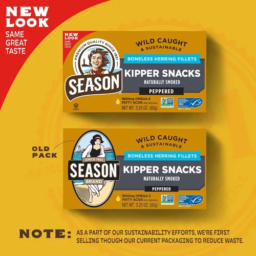 Miniatura 3 de Season Peppered Kipper Snacks – Filetes de arenque deshuesados, ahumados naturalmente, capturados en la naturaleza, aperitivos keto, sin OMG