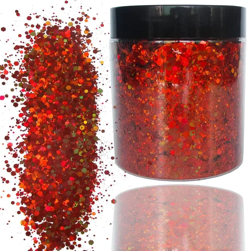 Copos holográficos de purpurina gruesa naranja holográfica de tamaño mixto con forma hexagonal para uñas, confeti, lentejuelas para manualidades,