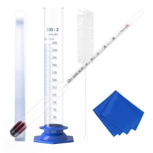 Hidrómetro de alcohol 0 a 200 prueba y Tralle con kit de tarro de prueba de vidrio, vidrio de grado de laboratorio doble escala para pruebas