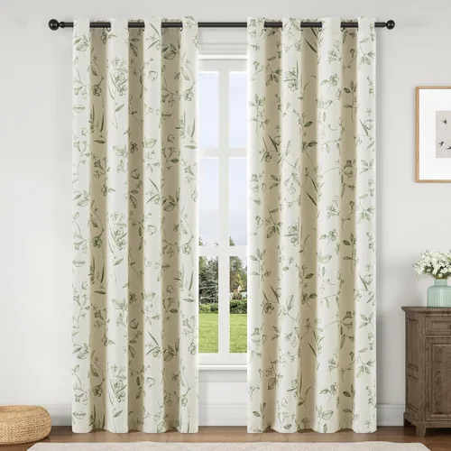 Miniatura 26 de ChrisDowa Cortinas florales 100% opacas de 63 pulgadas de largo, 2 paneles para dormitorio, sala de estar, estampado de flores negras