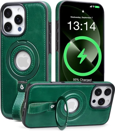 Miniatura 14 de Butaiga - Funda para iPhone 12 Pro Max con correa de cuero, soporte de anillo, color negro Finger Loop, Relieve Smartphone Pinky Strain