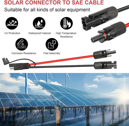 Miniatura 3 de 2 piezas de 1 pie de cable adaptador de panel solar a SAE - Cable de extensión de conector SAE 10AWG para kit de cargador de batería de panel solar