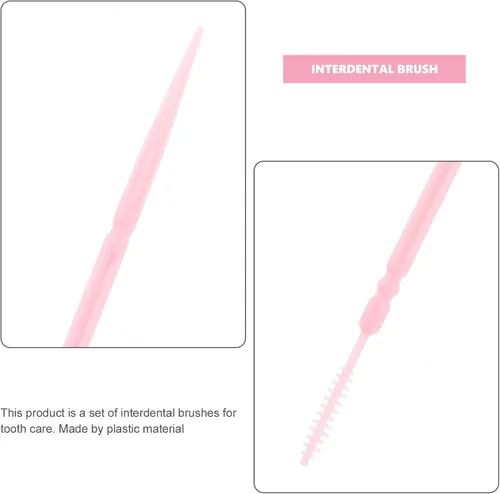 Miniatura 3 de 200pcs palillos de dientes de doble cabeza de plástico suave cuidado bucal interdental hilo limpiadores cepillos frenos, palillos de dientes (rosa)