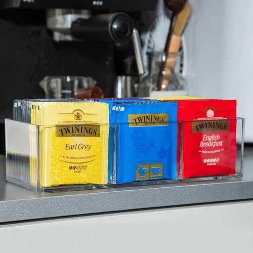 Miniatura 7 de Organizador de Bolsitas de Té con Capacidad para hasta 60 Bolsitas de Té, Té con 3 Compartimentos, Caja de Té de Montaje Adhesivo en Pared