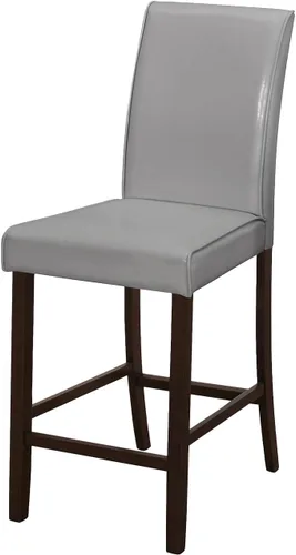 Monarch Specialties 1902, Juego de 2, altura de mostrador, tapizado, cocina, habitación, aspecto de piel sintética, patas de madera, gris, marrón,