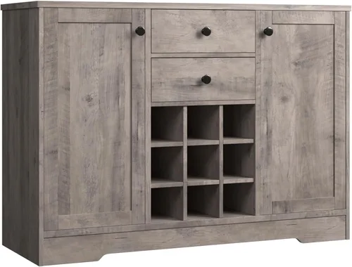 Miniatura 8 de BOTLOG Gabinete de barra de café, armario de almacenamiento de bufé de cocina con almacenamiento, 43.3 pies de aparador de buffet con cajones, Gris