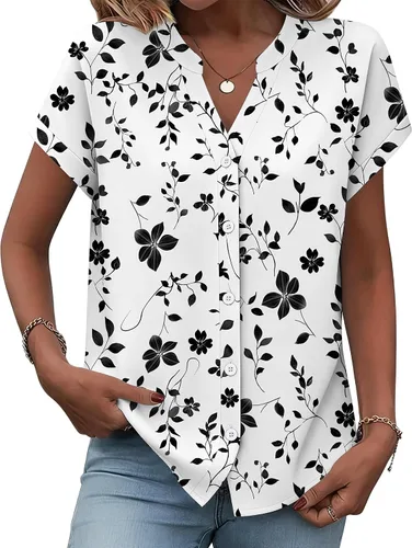 Miniatura 16 de Zeagoo Camisas con botones para mujer, camisetas de manga corta, cuello en V, blusas casuales de negocios