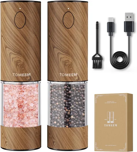 Miniatura 10 de TOMEEM Juego de molinillo eléctrico de sal y pimienta de mayor capacidad mejorado recargable con luces LED, molinillo automático de sal y pimienta