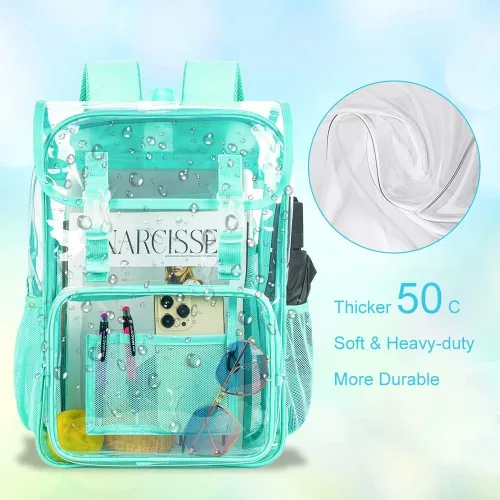 Miniatura 38 de Mochila transparente, aprobada por el estadio, para niñas y niños, mochila transparente de PVC resistente para mujeres y hombres